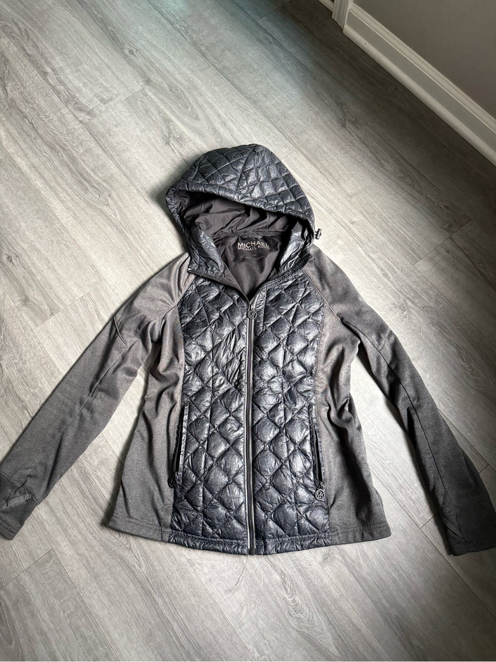 Michael Kors Quilted Hooded Puffer Jacket in Charcoal